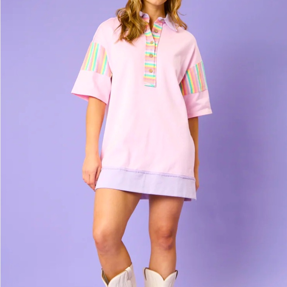 Peach Love Pastel Color Block Preppy Dress